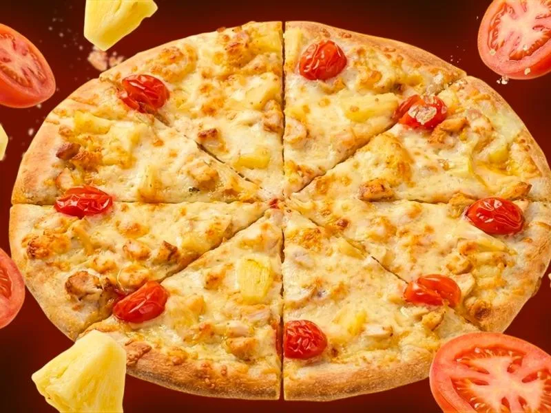 Пицца Гавайская с курицей на тонком тесте